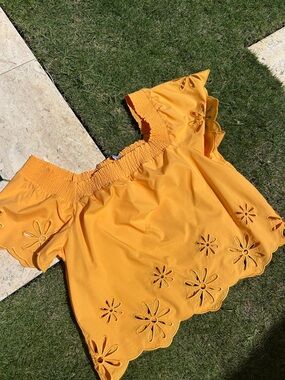 Rails Orange/Yellow Eyelet Off-Shoulder  Top